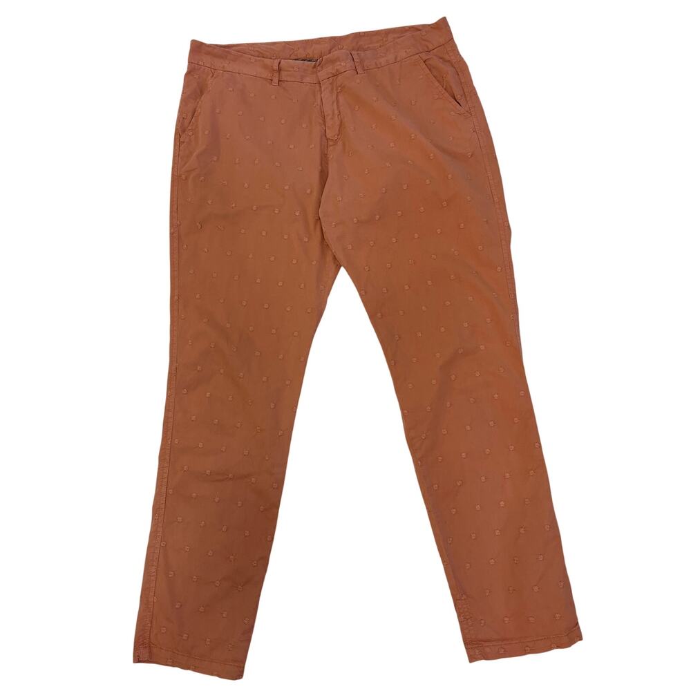 Sundance Embroidered Swiss Dot Chino Pants | Size 12 | Dusty Rose Cotton Stretch